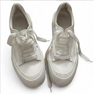 Alexander McQueen Deck Plimsoll Canvas Suede Sneakers White Size EU 41/US 10